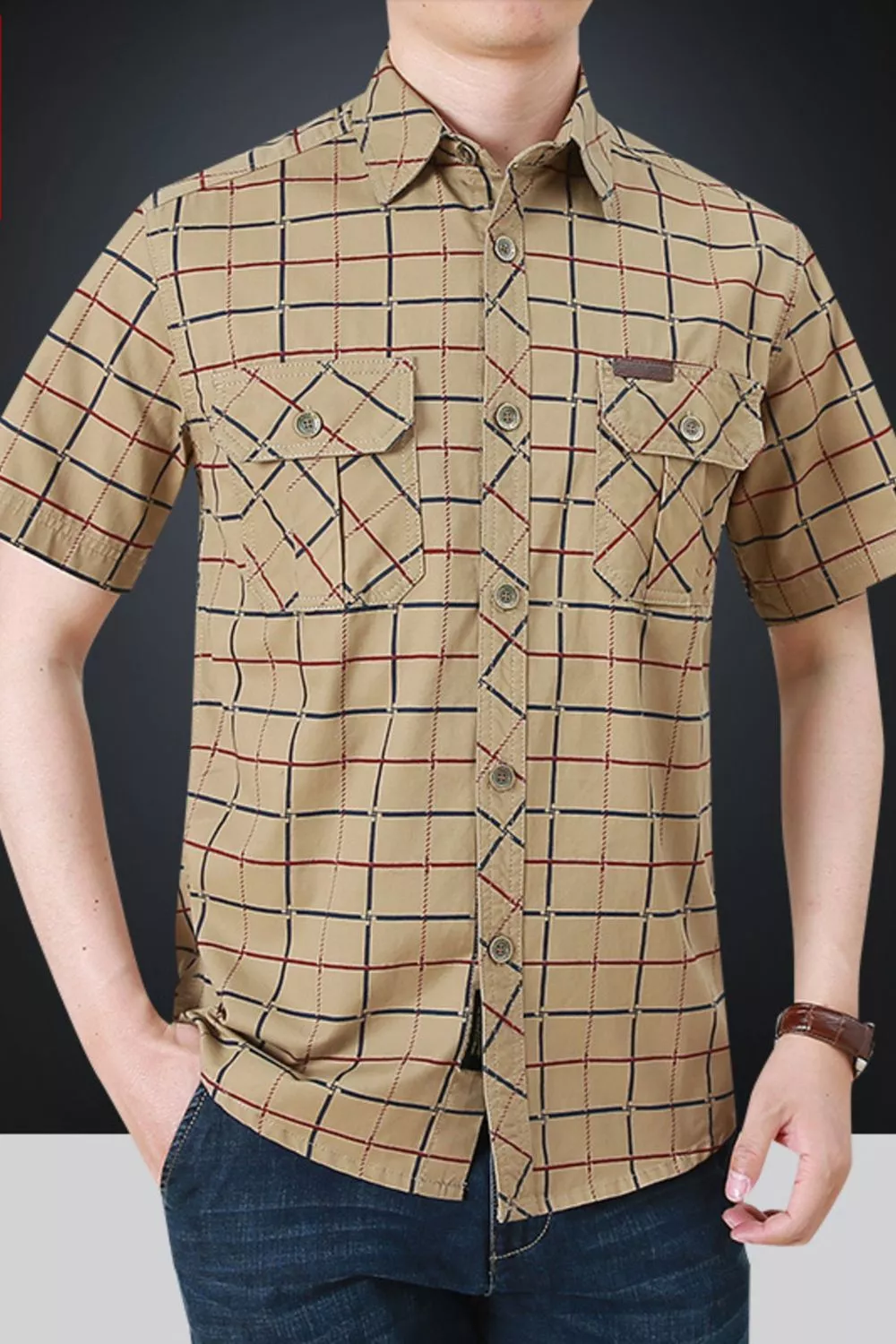Men's Plus Size Casual Plaid Short Sleeve Shirt, image 2