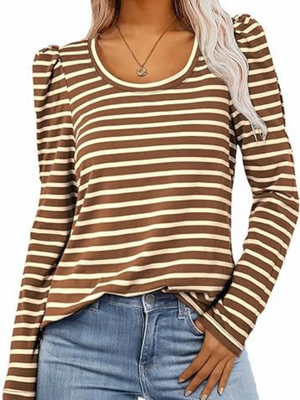 Striped Round Neck Long Sleeve T-Shirt, image 17