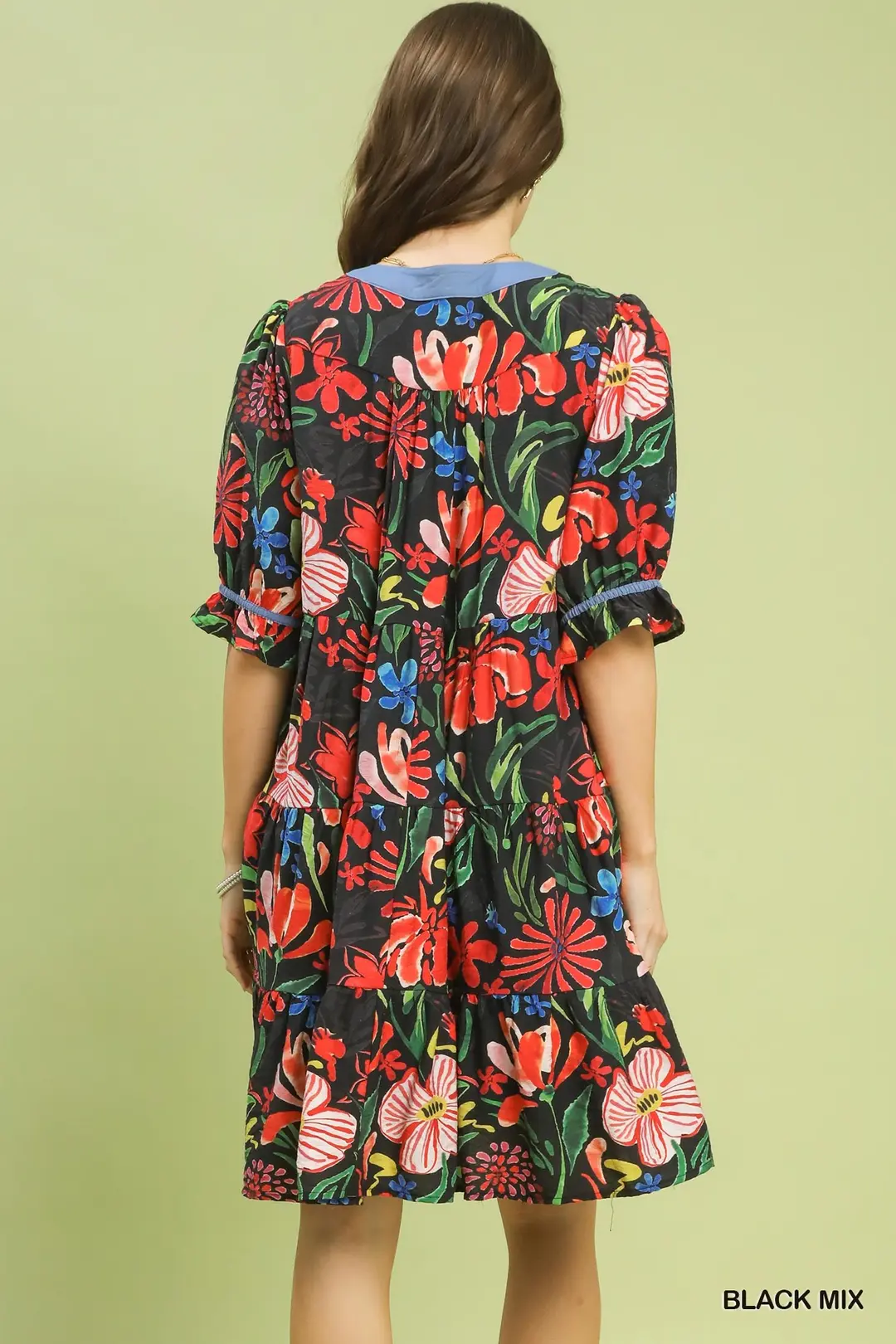 Floral Tiered Puff Sleeve Dress, image 3