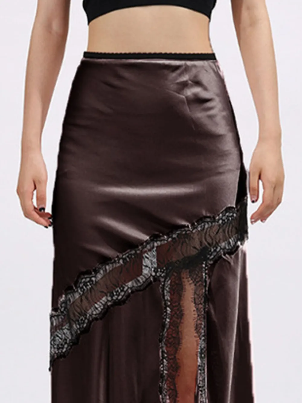 Lace Trim Asymmetrical Midi Skirt, image 7