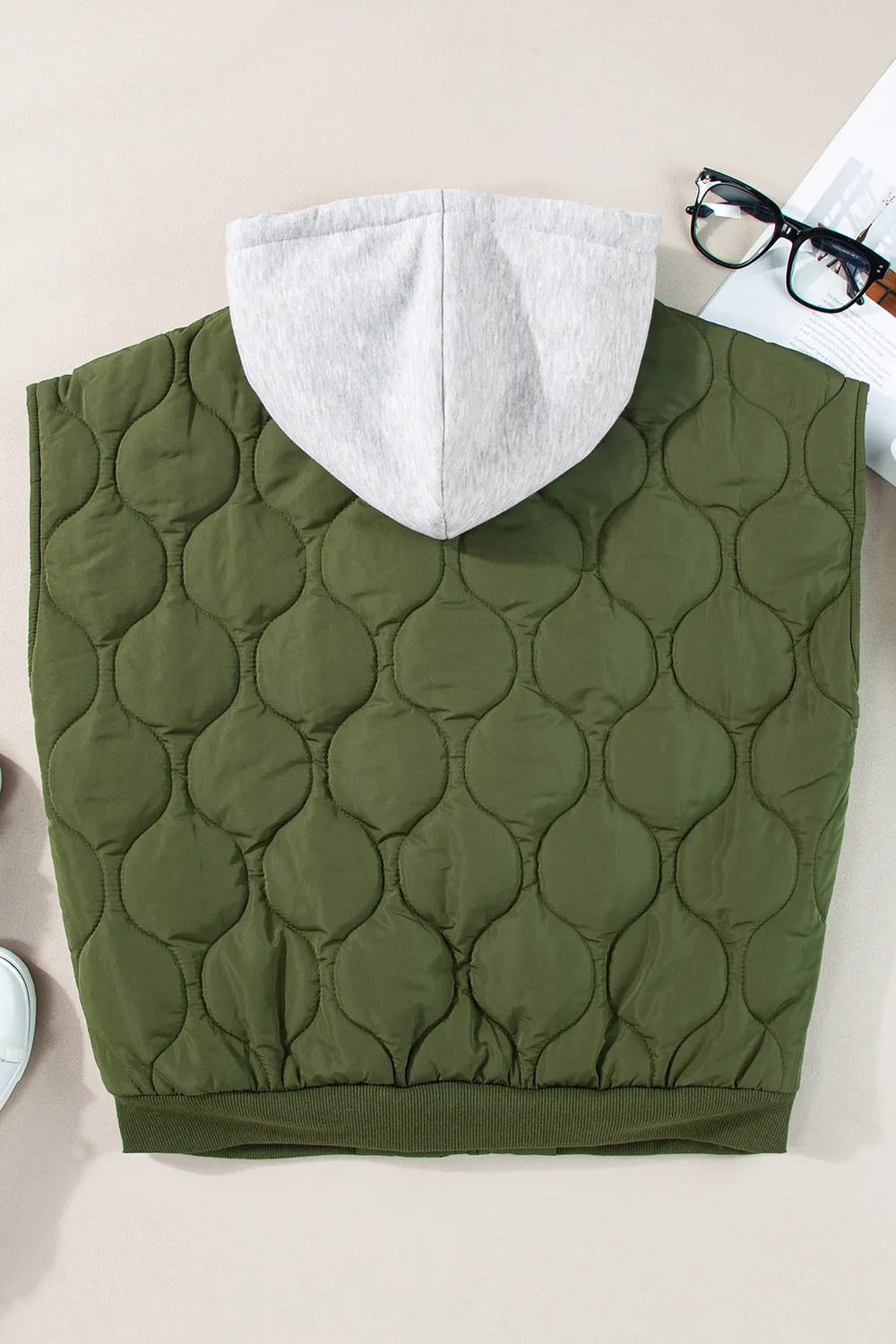 Drawstring Zip Up Hooded Vest Coat, image 8