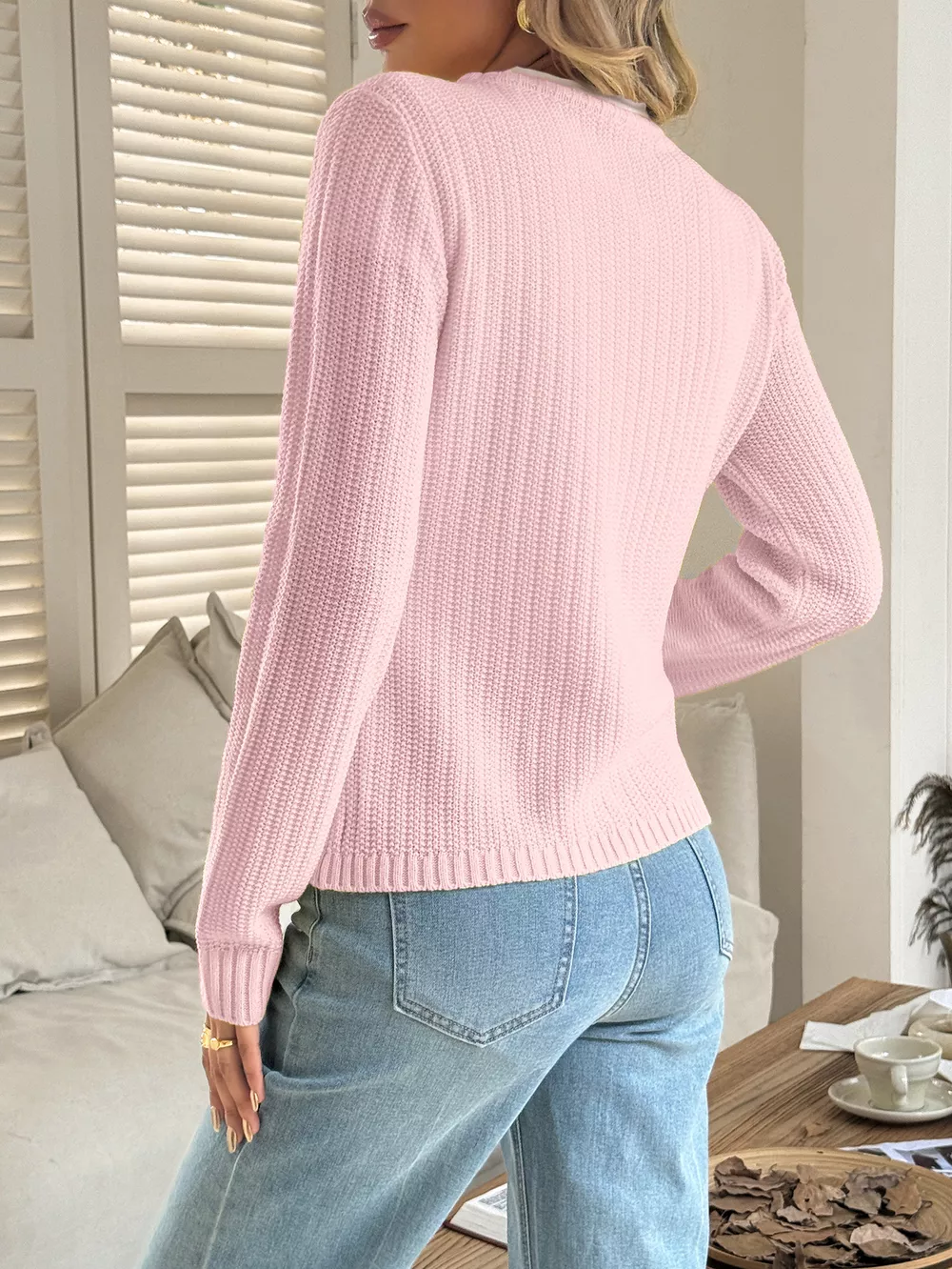 Button-Front Ribbed Long Sleeve Cardigan, image 11