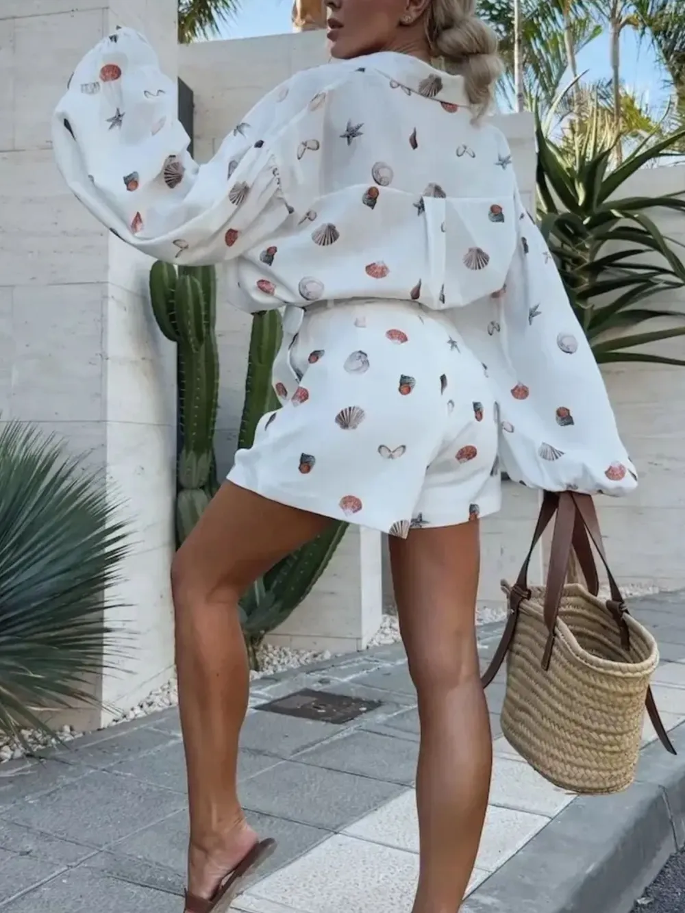 Printed Button Up Shirt and Shorts Set, image 8