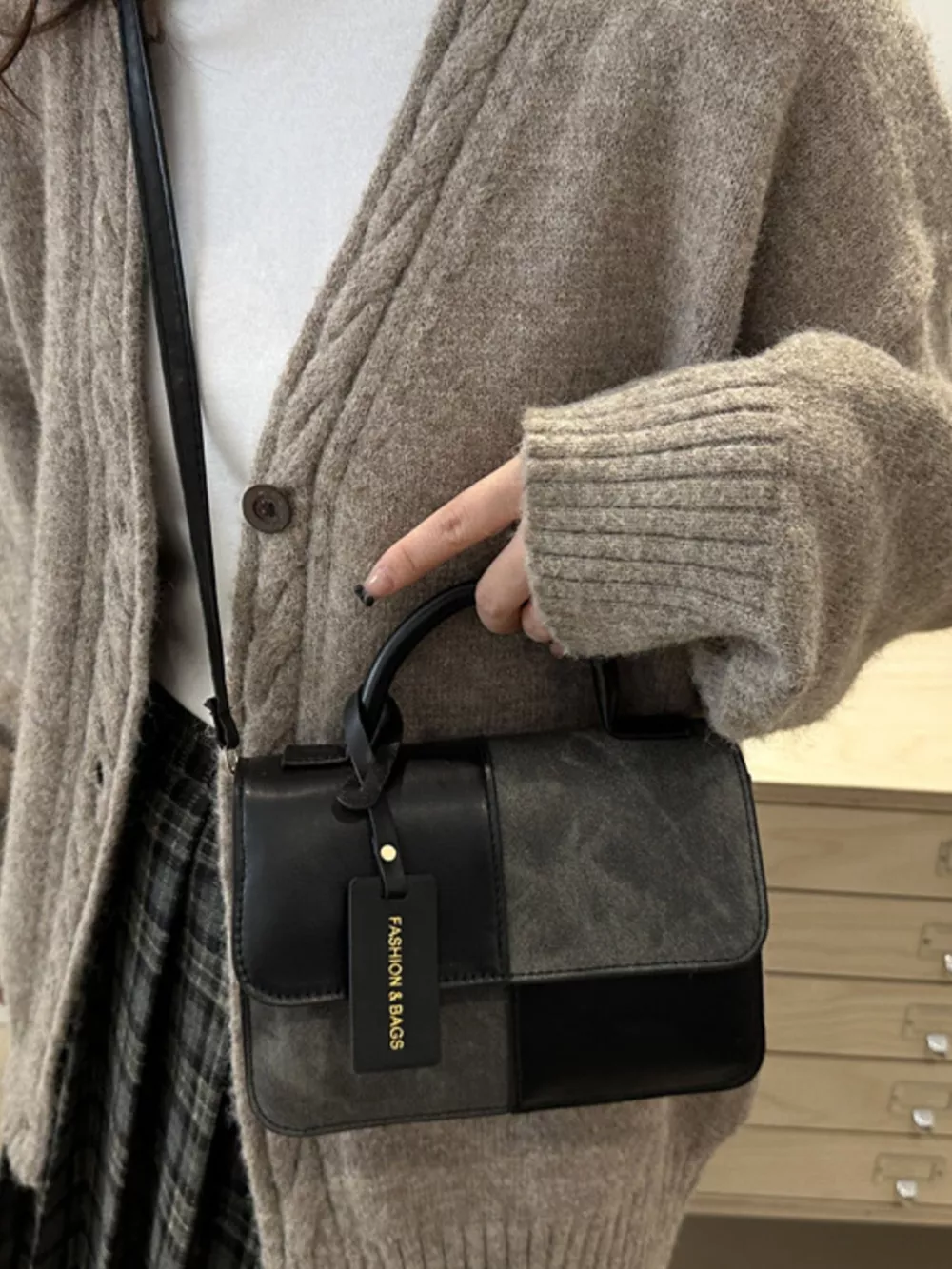 Color Block Flap Crossbody Bag with Top Handle, image 3
