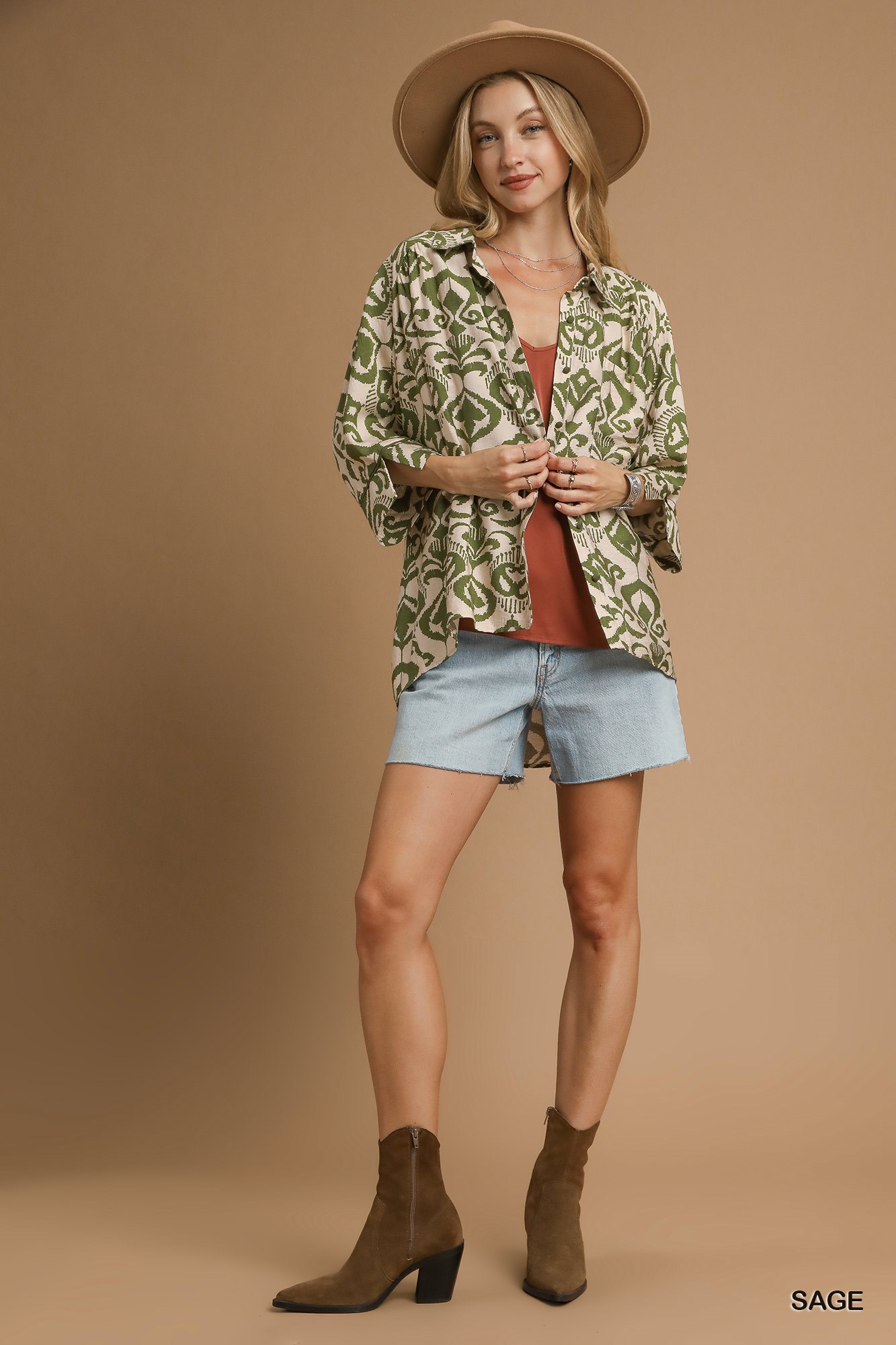 Abstract Print Button-Up Oversized Shirt, image 5