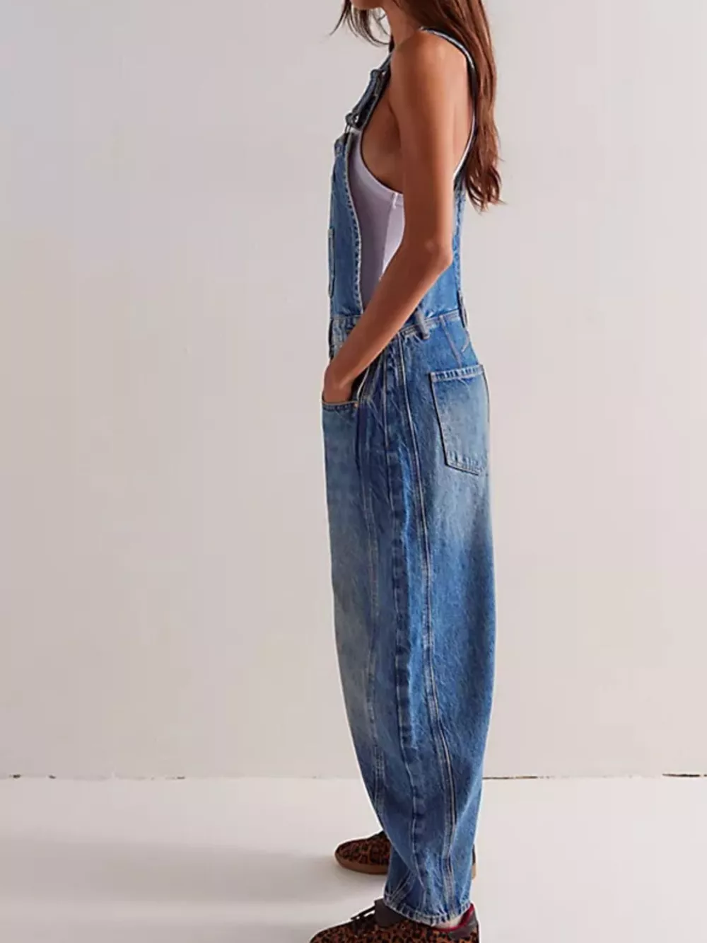 Wide Strap Wide Leg Denim Overalls, image 14