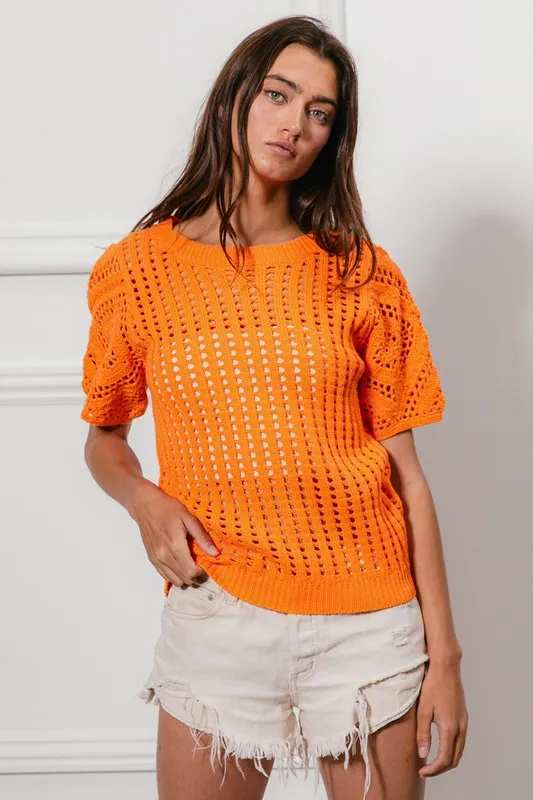 Crochet Knit Cover Up With Puff Sleeves, image 4