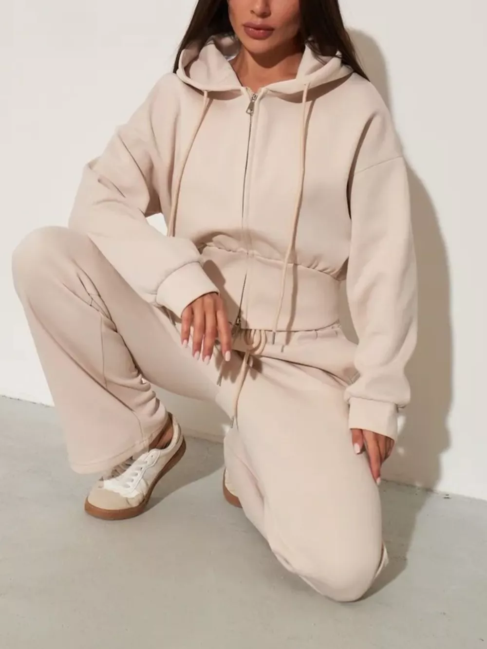 Zip-Up Hoodie and Wide-Leg Pants Set, image 2