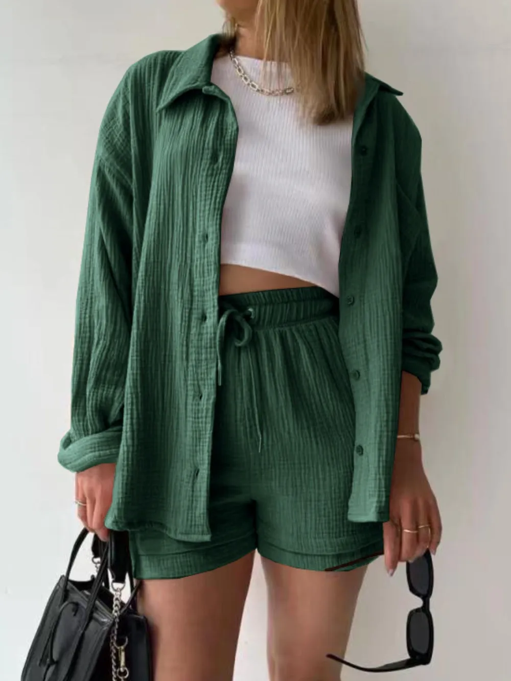 Textured Button Up Shirt and Shorts Set, image 20