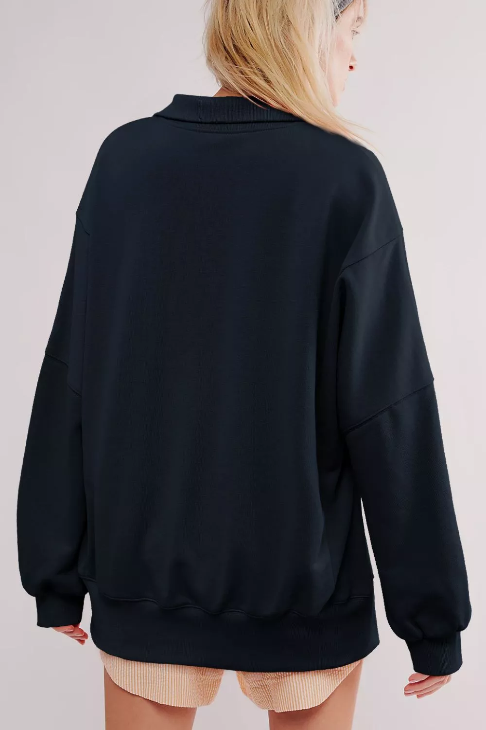 uttoned Collared Raw Detail High Low Baggy Sweatshirt with Slits, image 5
