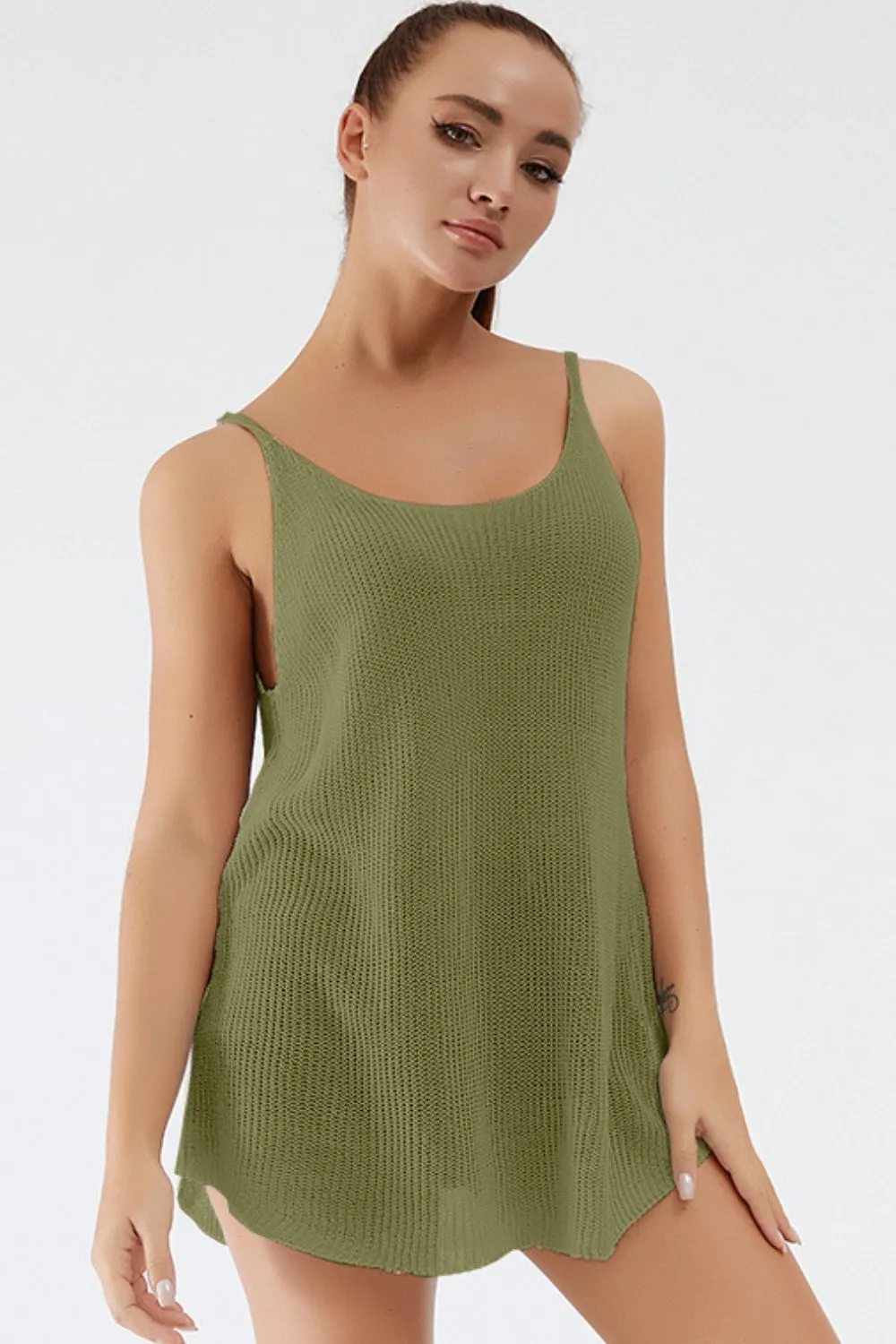 Scoop Neck Spaghetti Strap Knit Cami, image 8