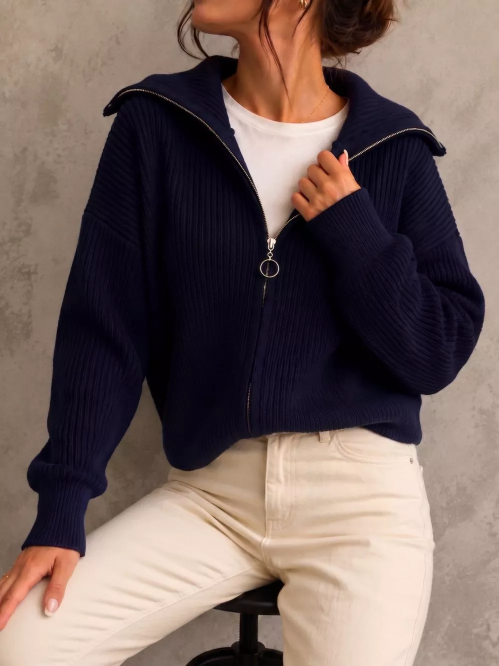 Zip Up Dropped Shoulder Cardigan, image 17