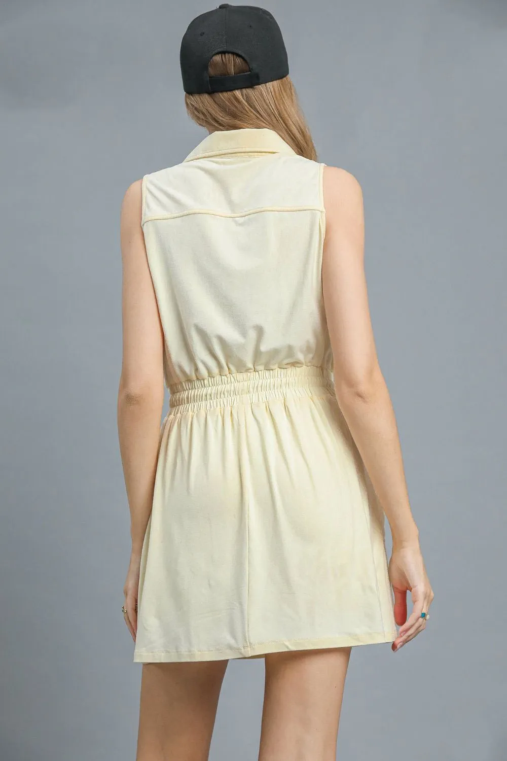 Zip Front Drawstring Waist Sleeveless Dress, image 3