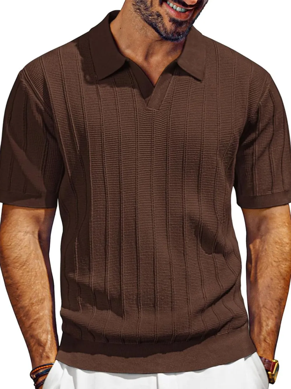 Men's Full Size Textured Collared Neck Short Sleeve Polo Plus Size, image 5