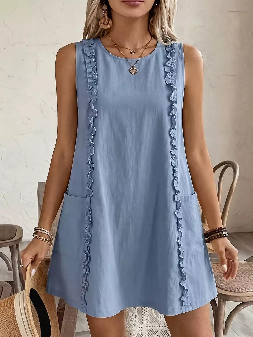 Frill Sleeveless Round Neck Dress, image 11