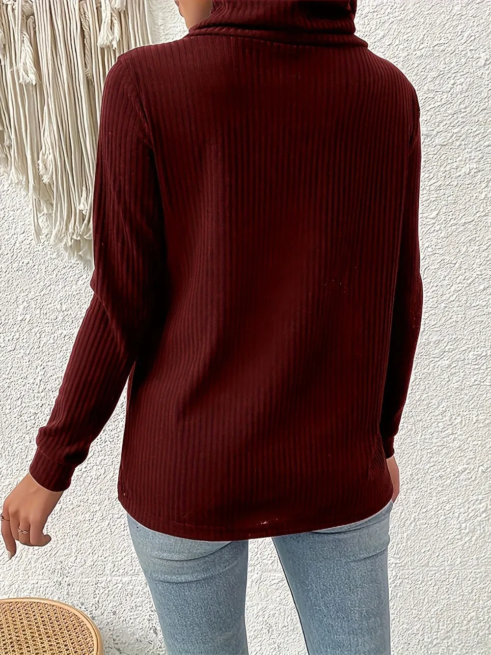Decorative Button Turtleneck Long Sleeve T-Shirt, image 3