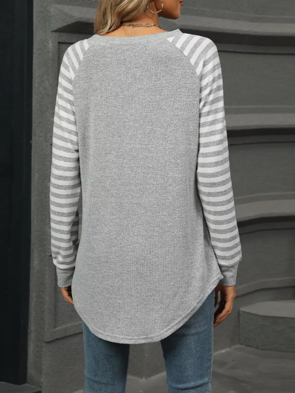 Striped Round Neck Raglan Sleeve T-Shirt, image 22