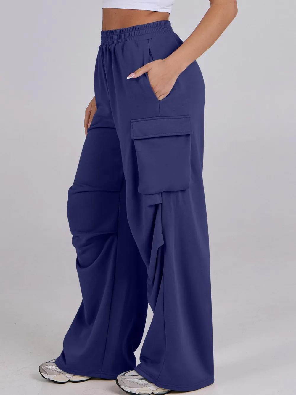 Elastic Waist Wide Leg Pants with Pockets, image 32