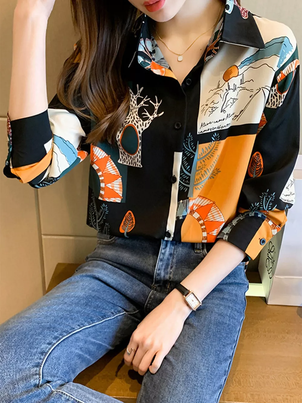 Vintage Print Long Sleeve Shirt, image 2