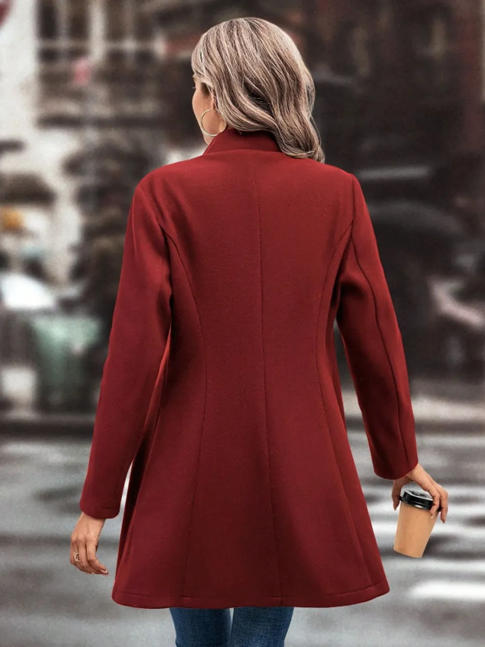 Collared Neck Button Up Long Sleeve Coat, image 15