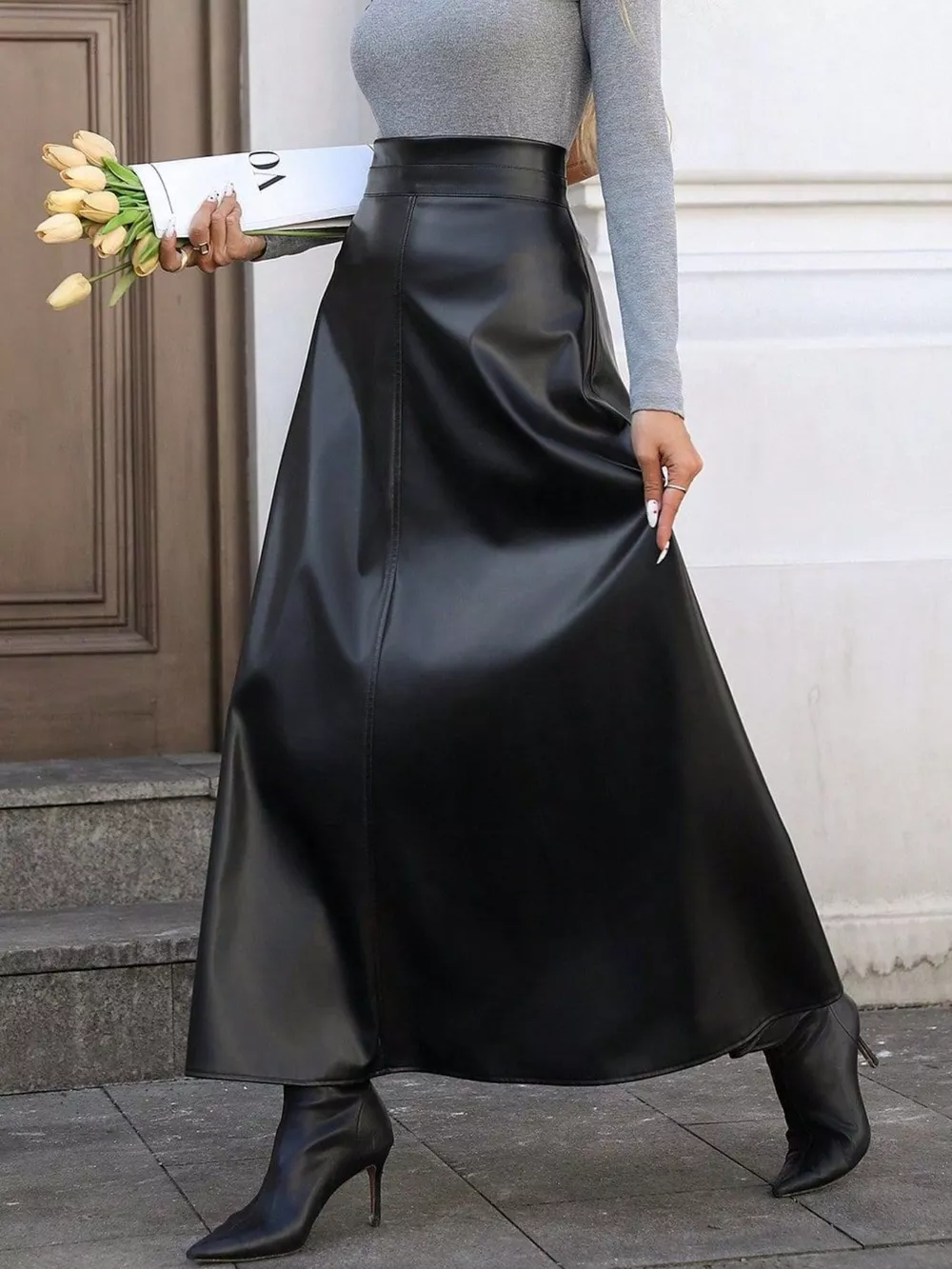 Leather A-Line Midi Skirt, image 7