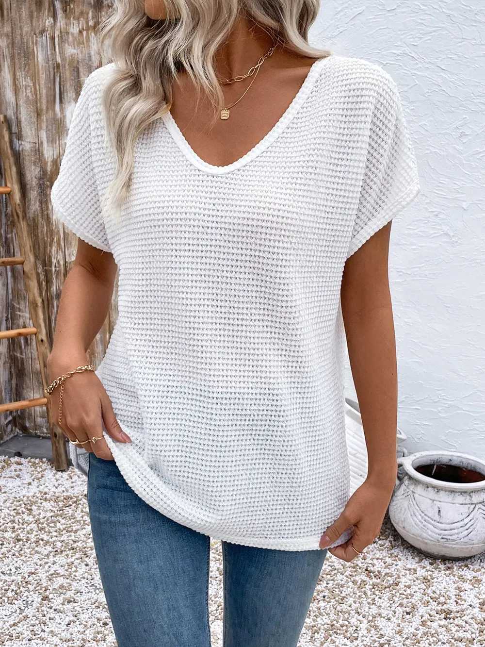 Lace Detail Round Neck Short Sleeve T-Shirt, image 3