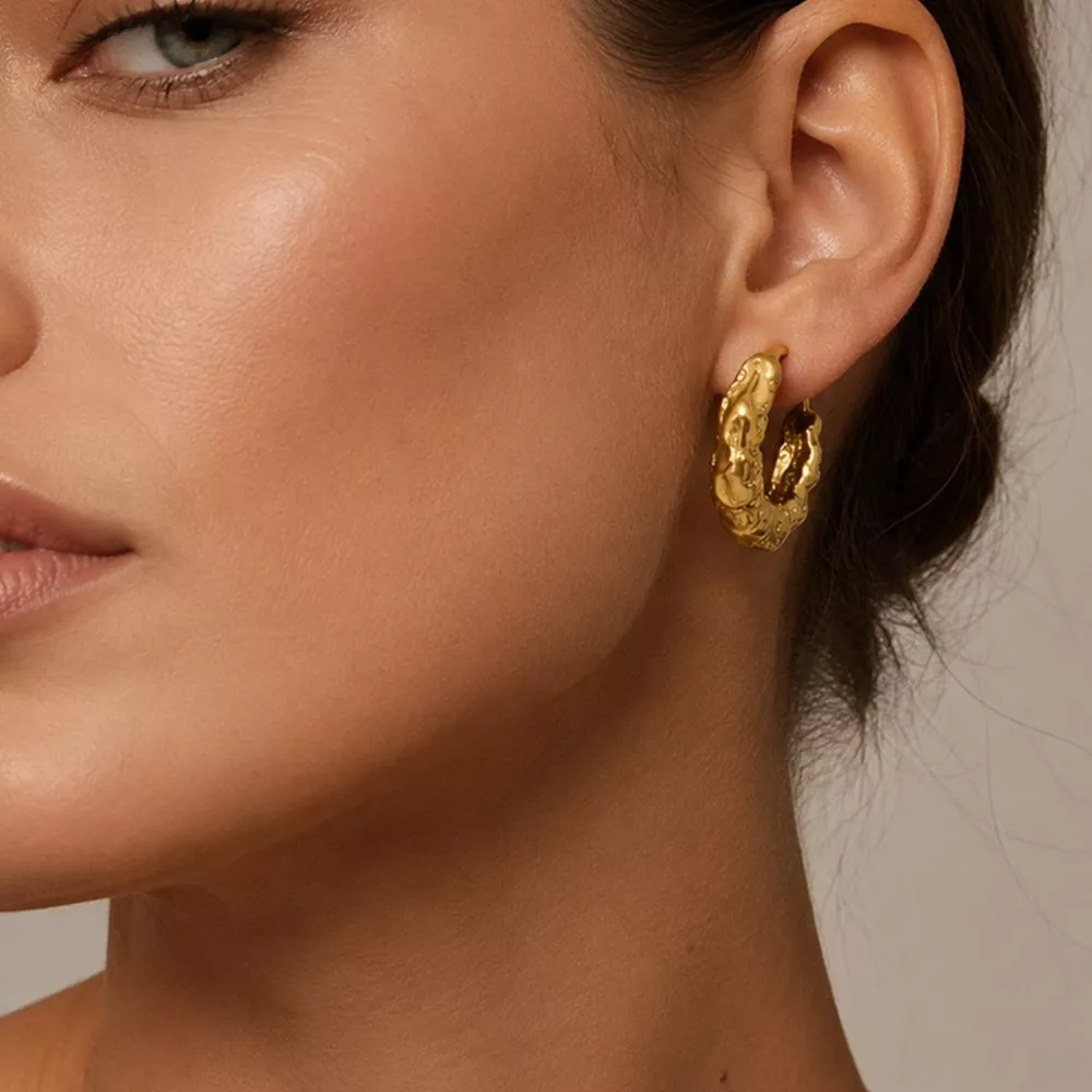 18K Gold-Plated Stainless Steel Hoop Earrings, image 2