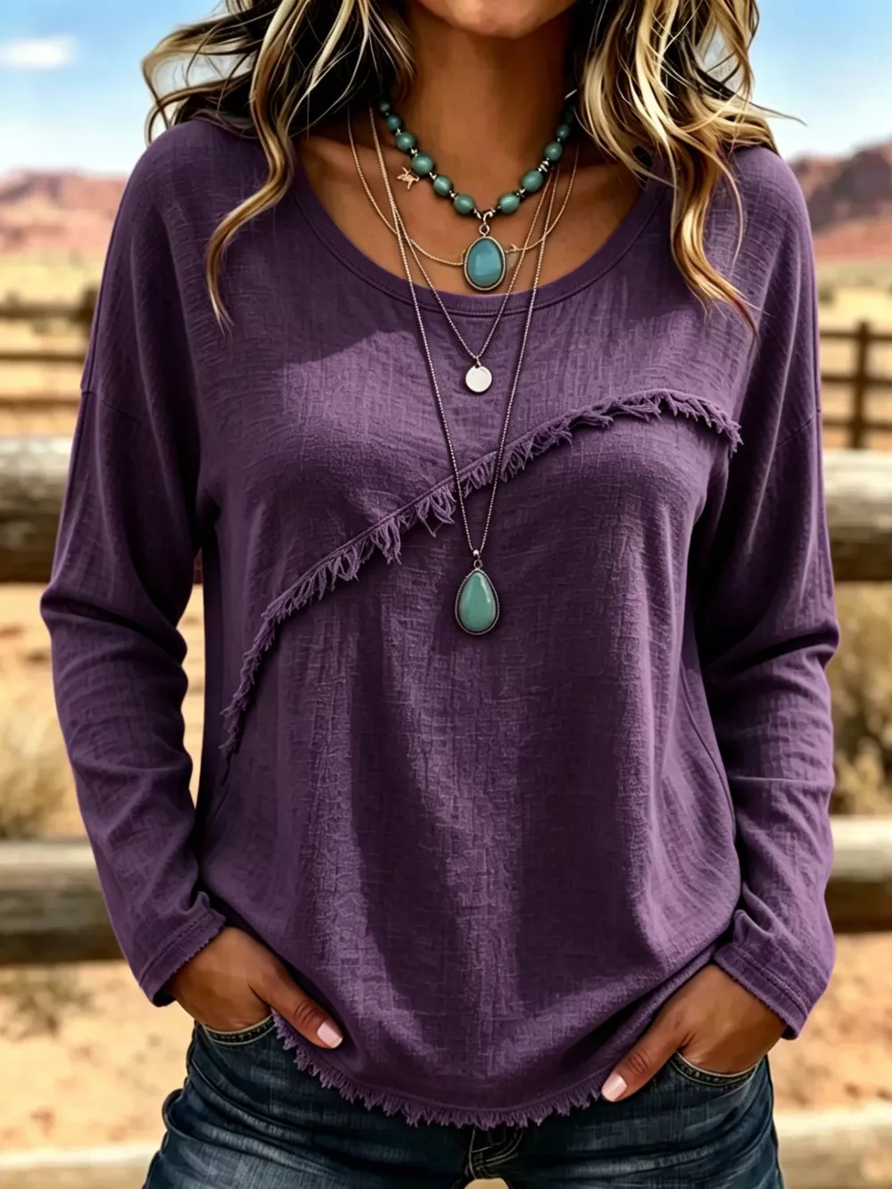 Full Size Fringe Detail Long Sleeve T-Shirt Plus Size, image 9