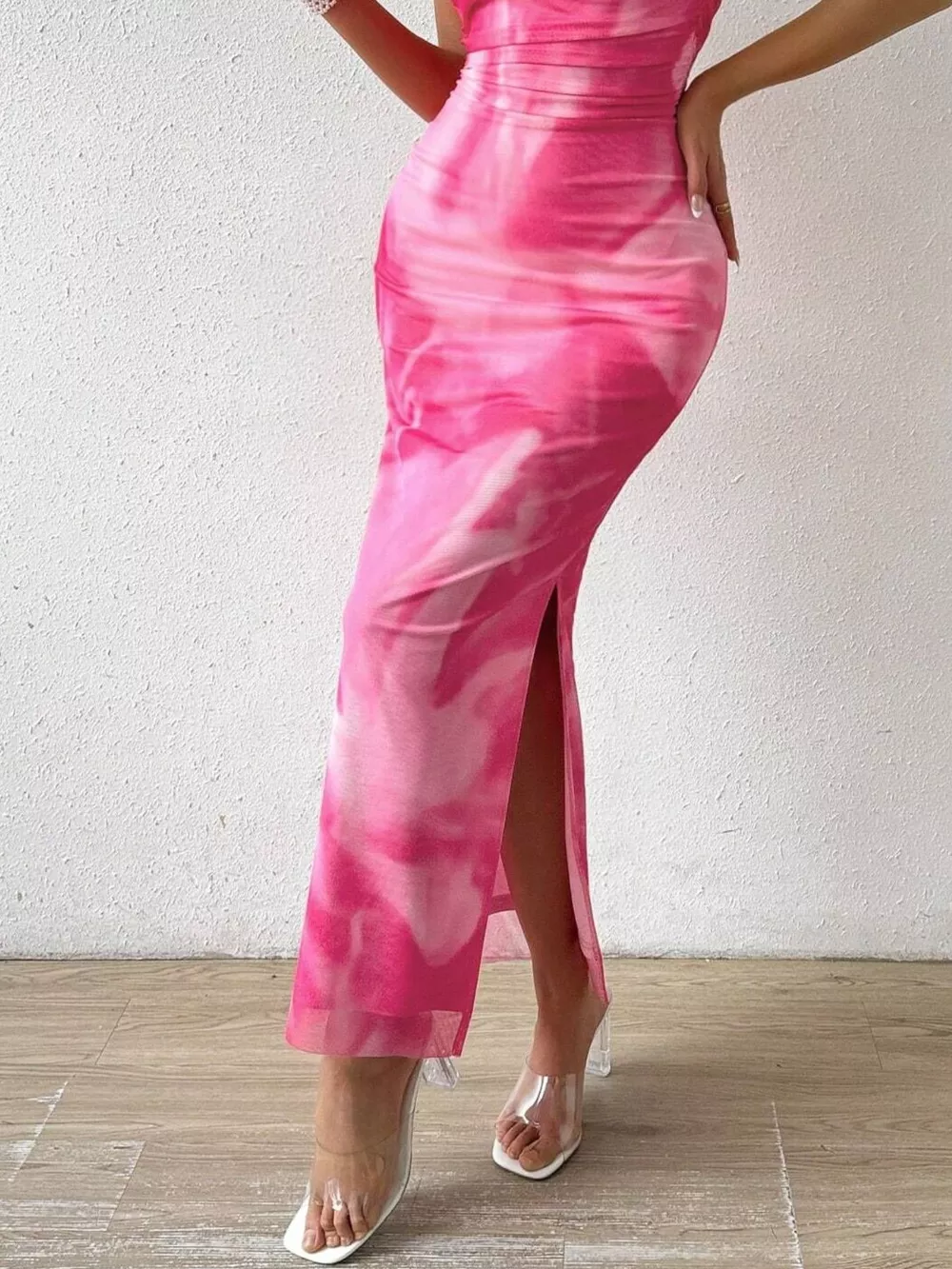 Tie-Dye Ruched Bodycon Tube Slit Dress, image 3