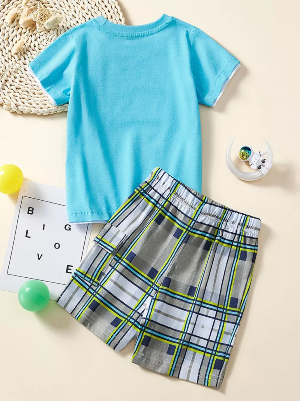 Children's Robot Short Sleeve Tee & Plaid Shorts Set, image 6