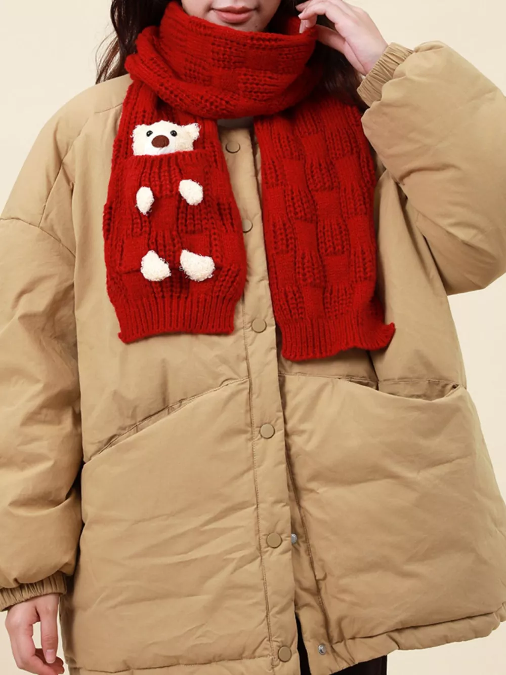 Christmas Cute Bear Pocket Knitted Scarf, image 4