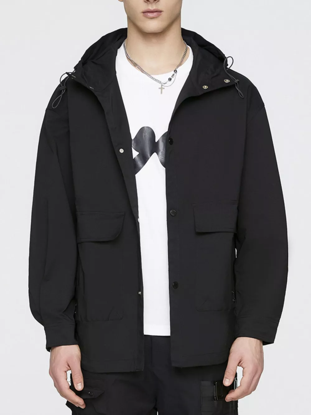 Men's Plus Size Urban Style Hooded Snap Down Jacket