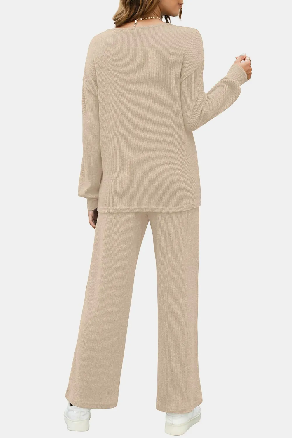 Round Neck Long Sleeve Top and Pants Set, image 5