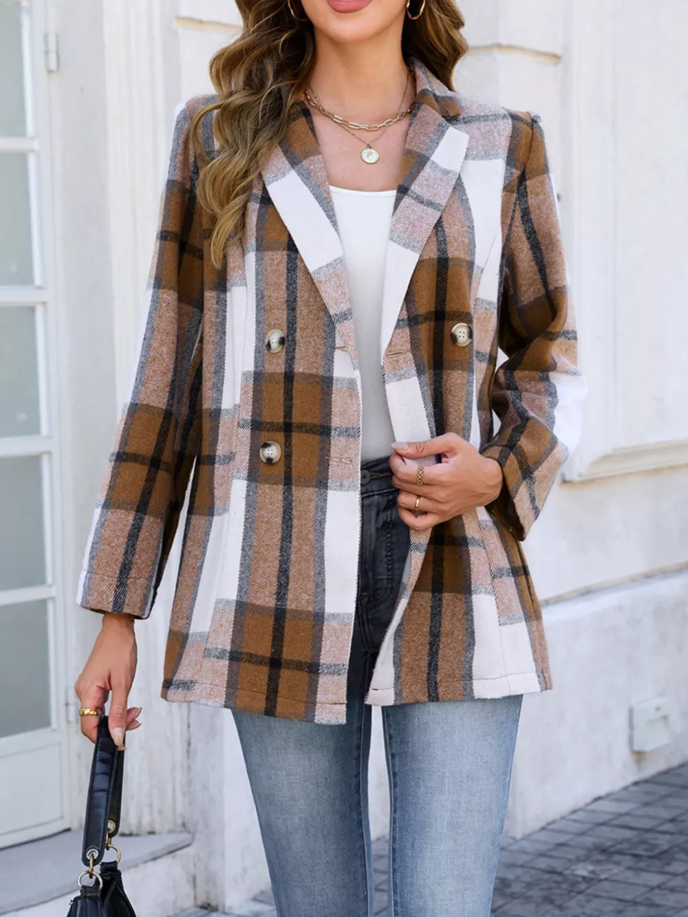 Plaid Double-Breasted Blazer