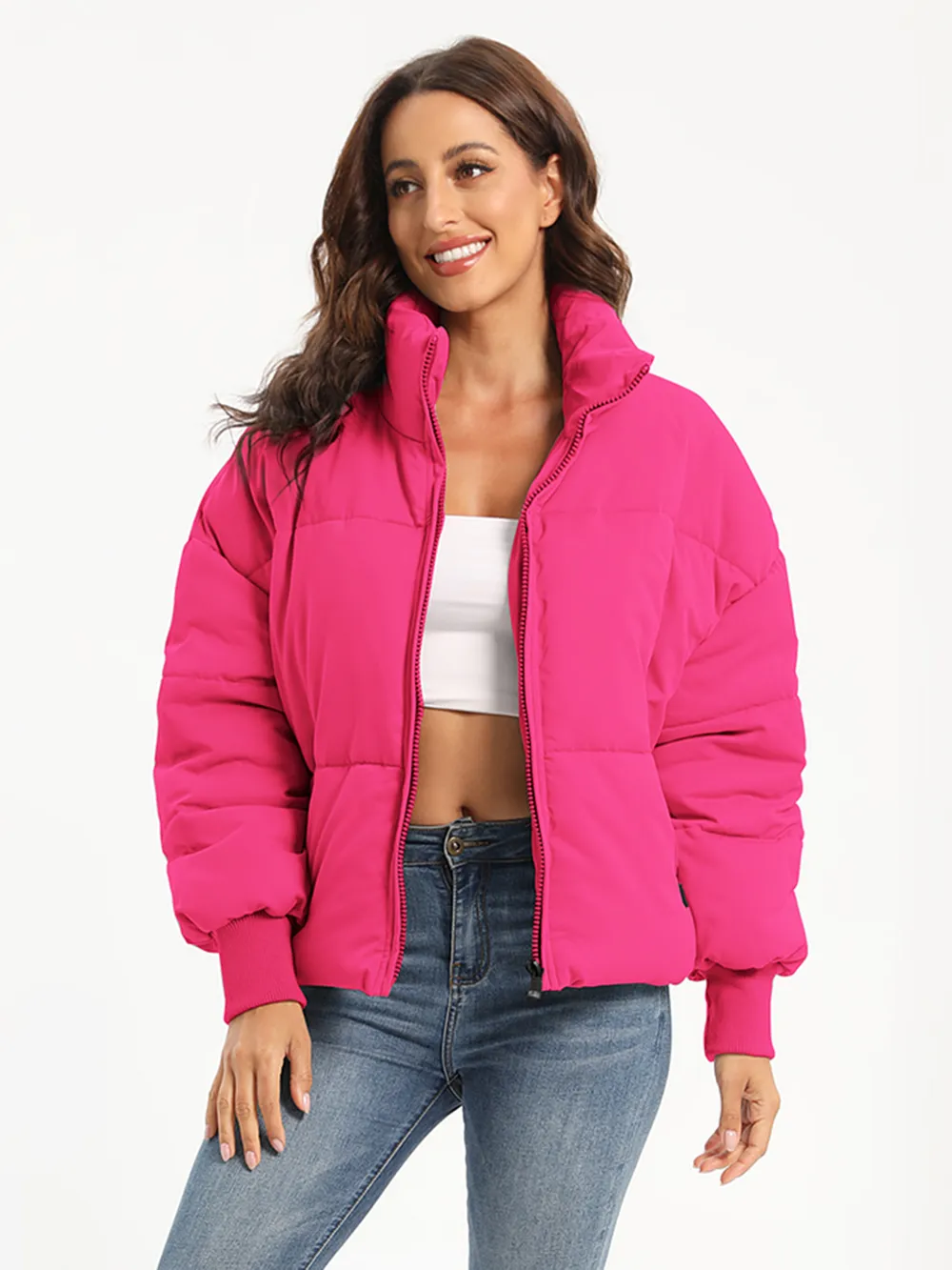 Zip Up Turtleneck Long Sleeve Puffer Jacket, image 23
