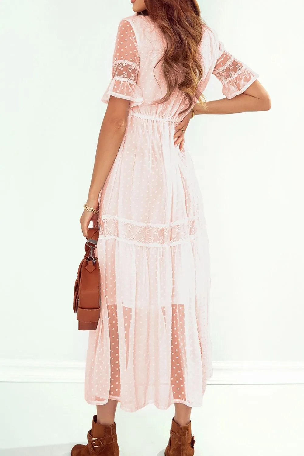 Polka Dot V-Neck Ruffle Midi Dress, image 10