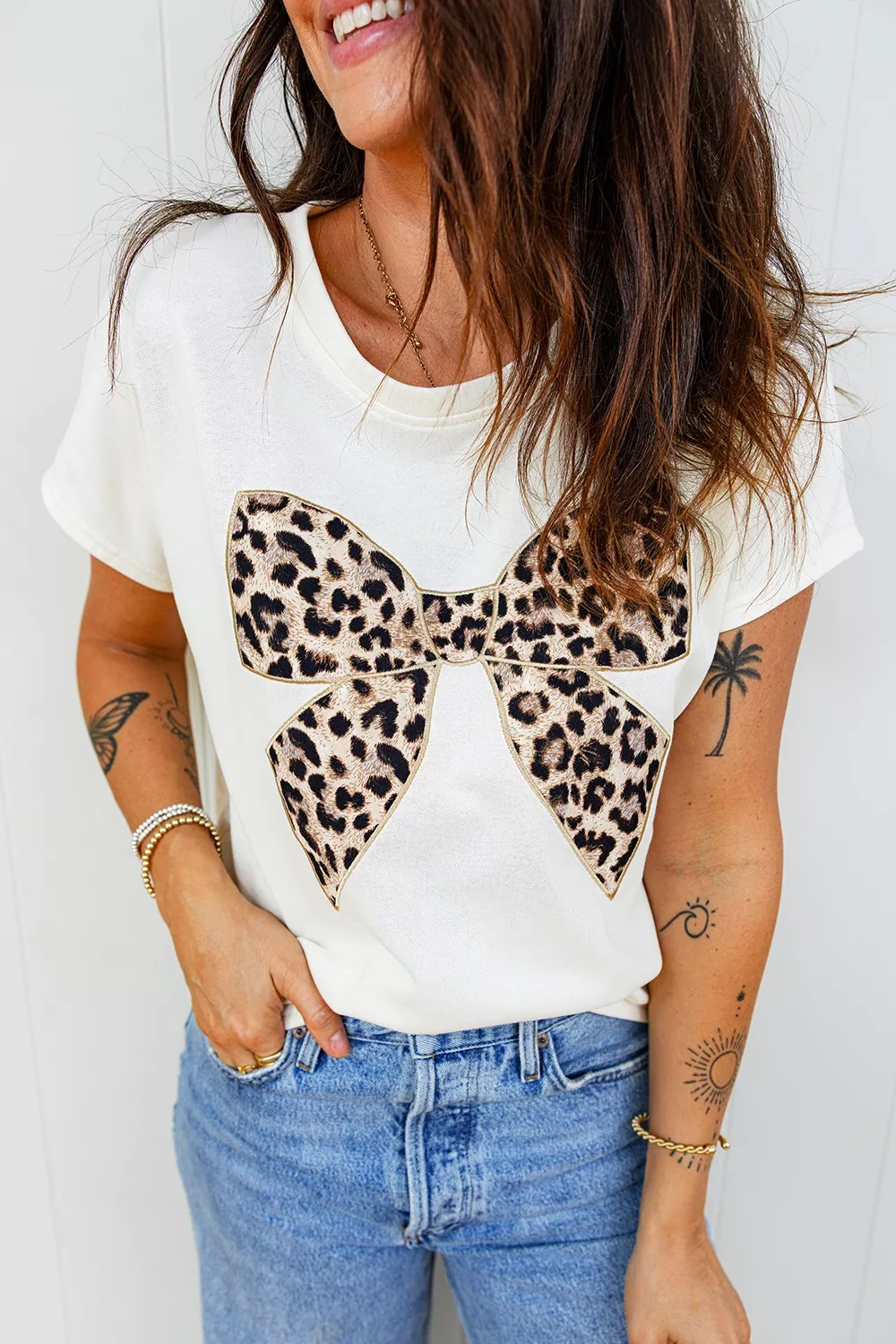 Leopard Bow Graphic Relaxed Fit T-Shirt, image 9