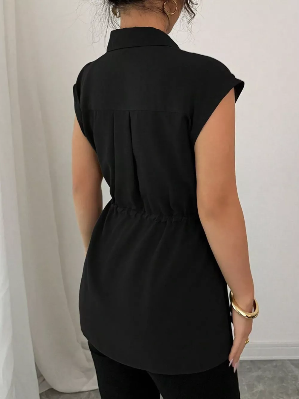 Drawstring Waist Cap Sleeve Shirt, image 24