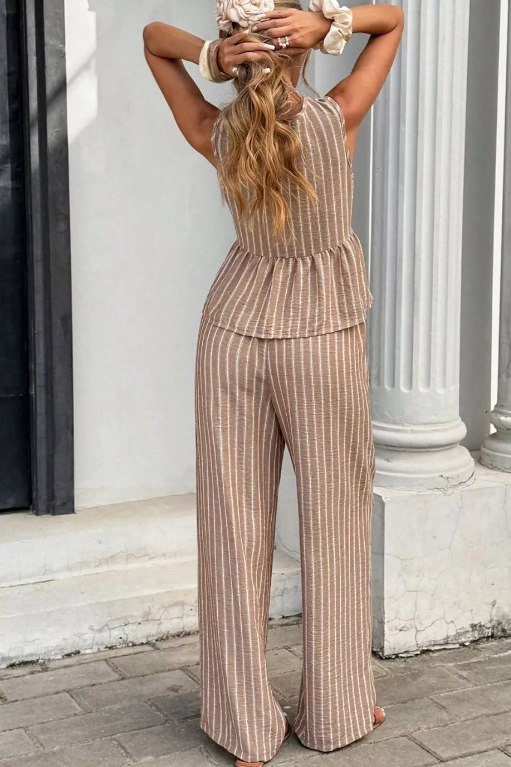 Striped Sleeveless Top and Wide Leg Pants Set, image 4