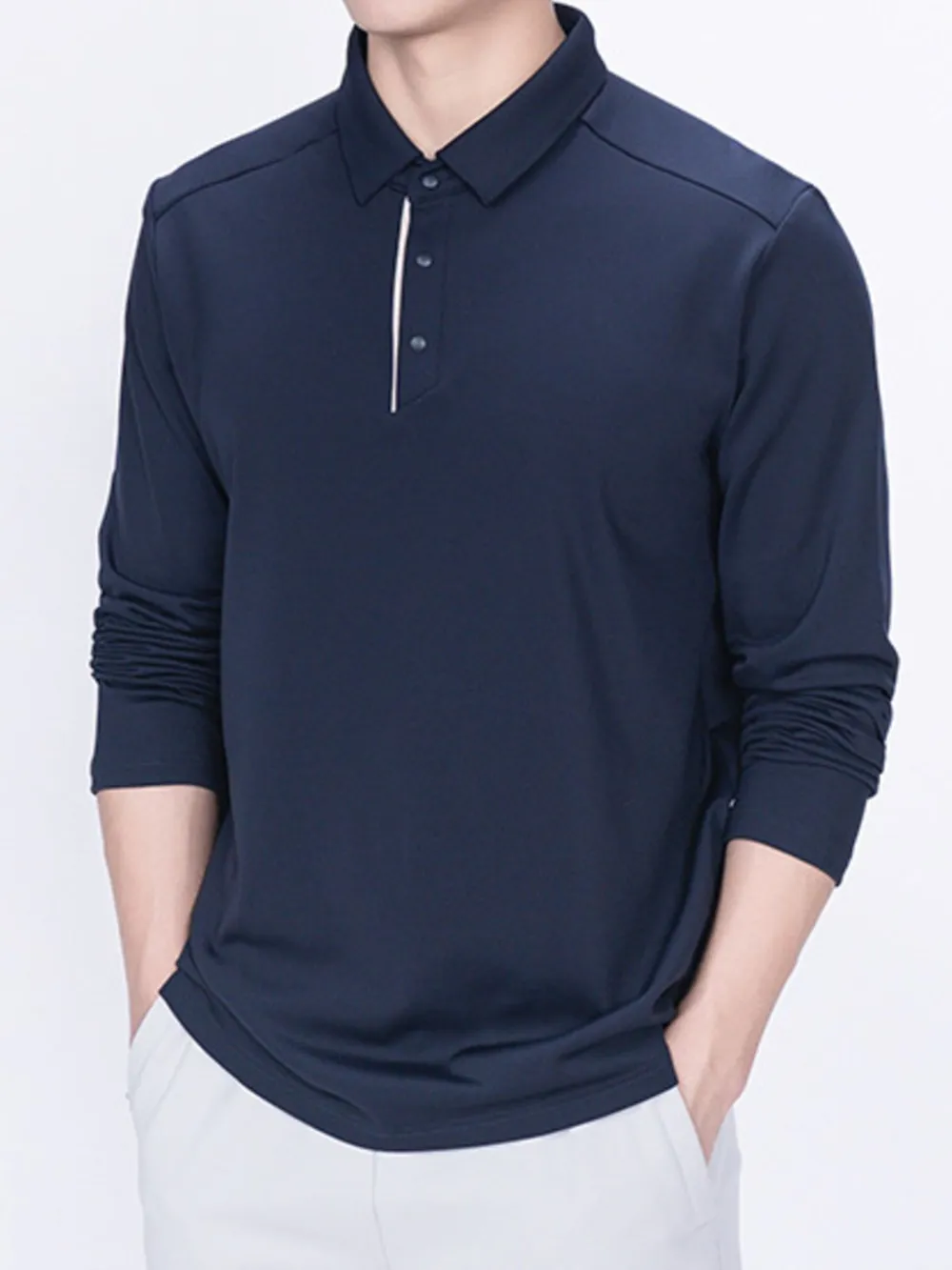 Men's Plus Size Collared Neck Long Sleeve Polo, image 3