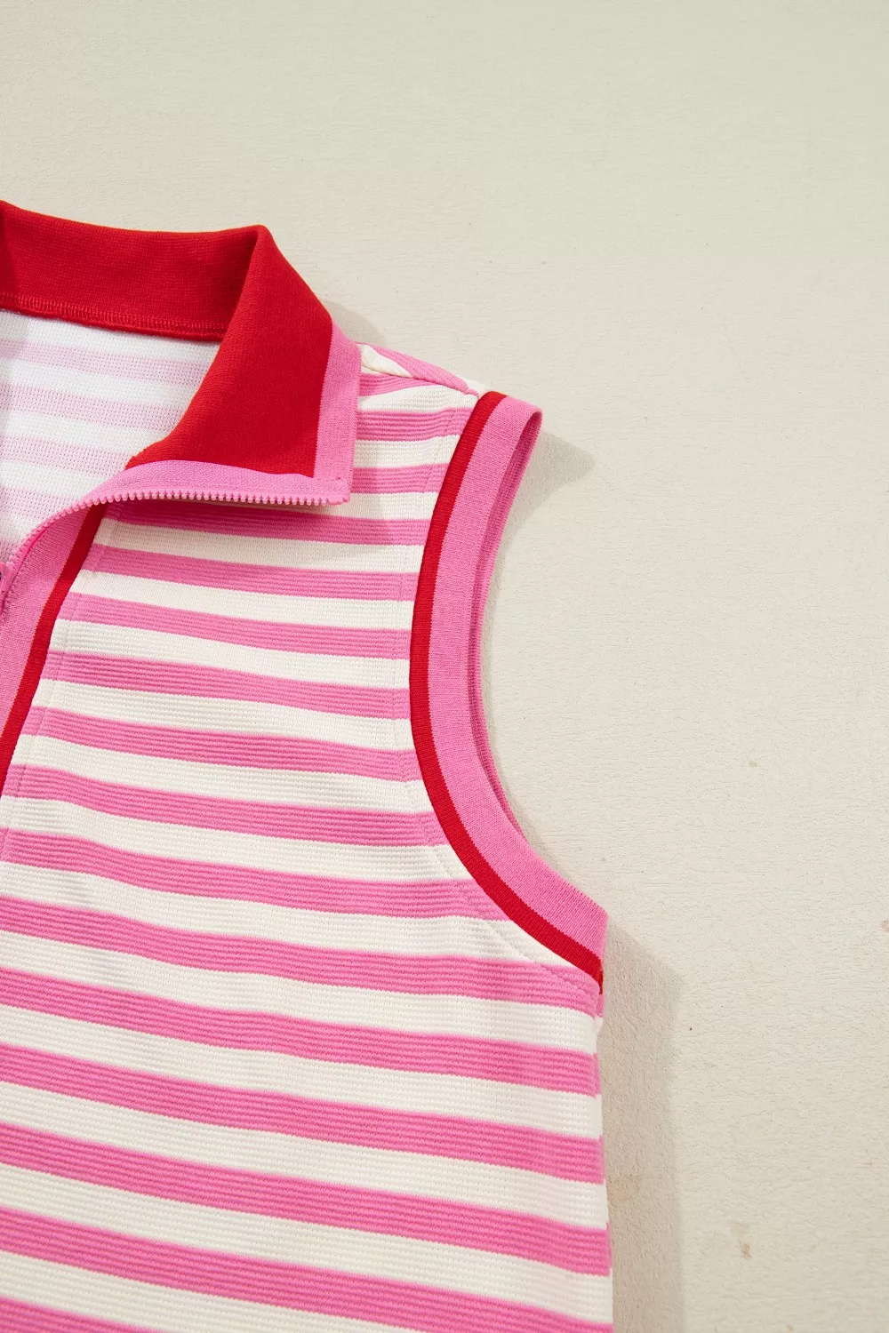 Half Zip Striped Sleeveless Top and Skirt Set, image 7