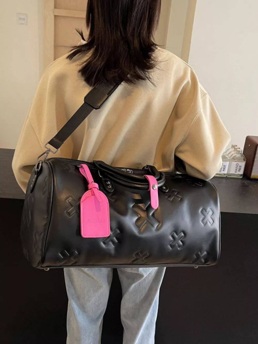 Embossed Cross Pattern Travel Duffel Bag, image 9