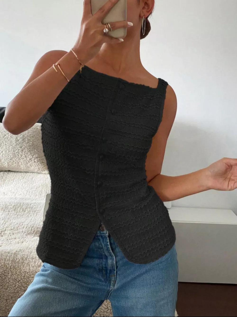 Textured Button-Front Tank, image 24