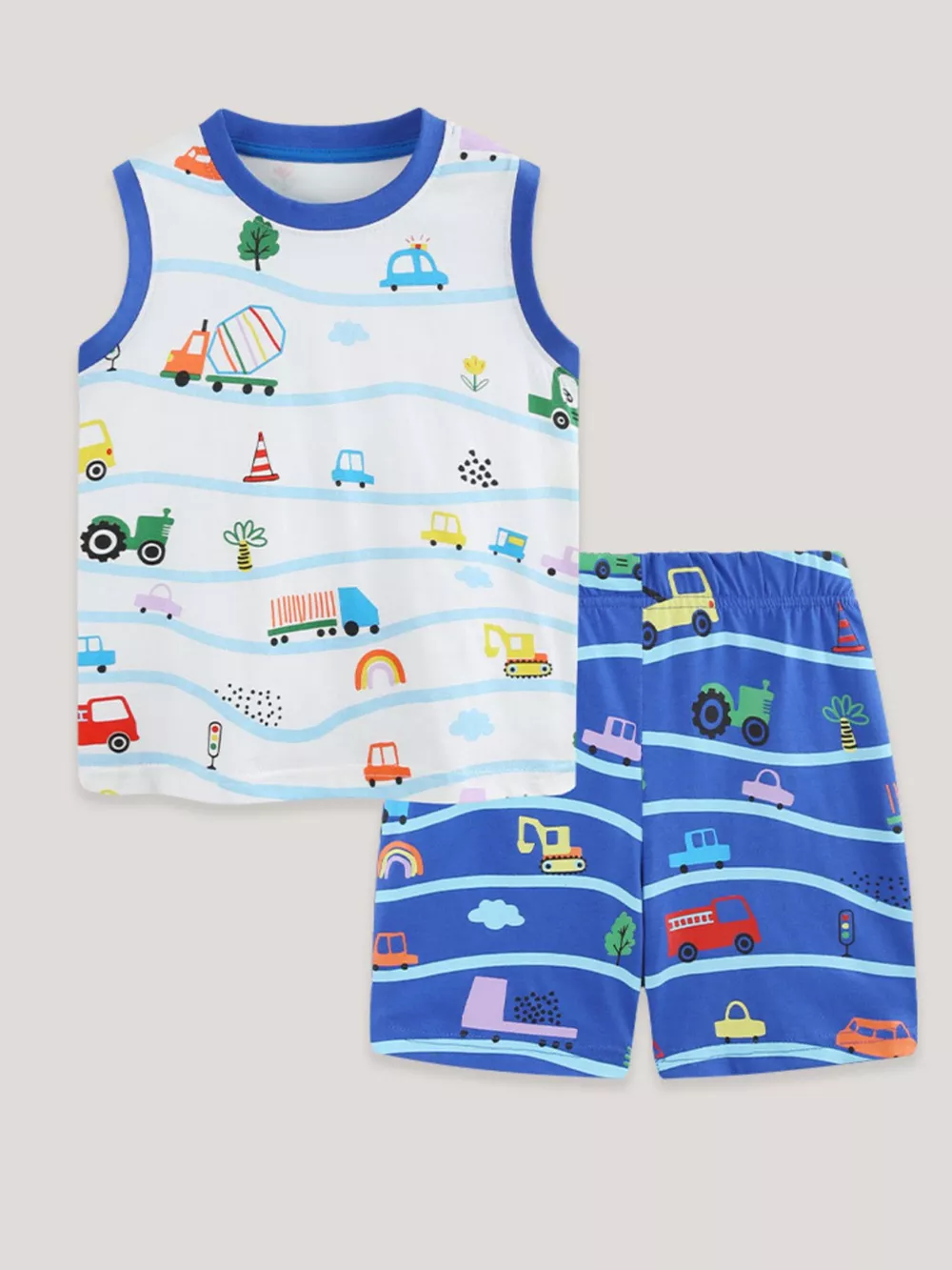Children's Cartoon Vehicle Print Sleeveless Top & Shorts Set, image 2