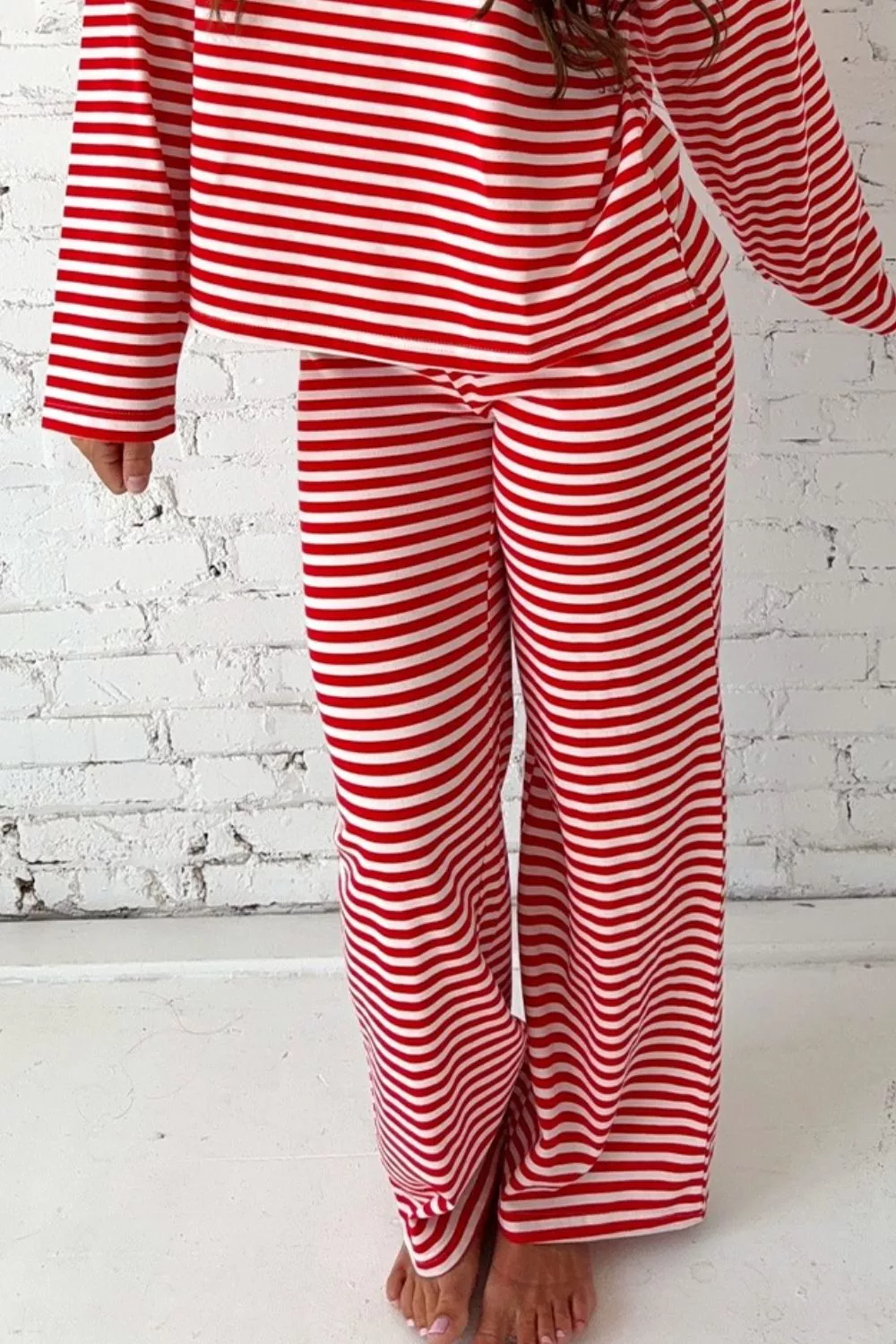 Striped Round Neck Top and Pants Set, image 3