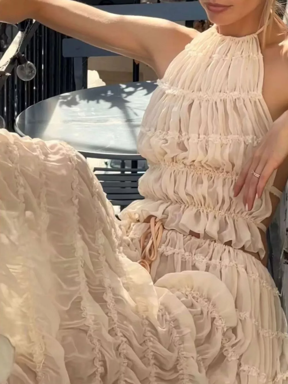 Boho Chic Ruffled Halter Crop Top and Maxi Skirt Set, image 18