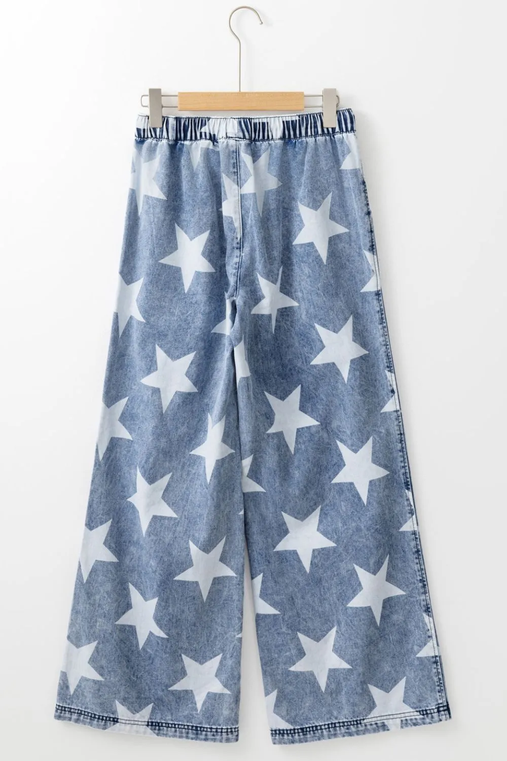Star Print Washed Drawstring High Waist Wide Leg Jeans, image 6