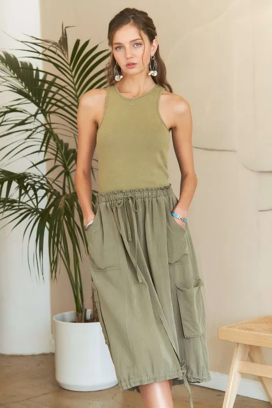 Drawstring Sleeveless Washed Dress, image 4