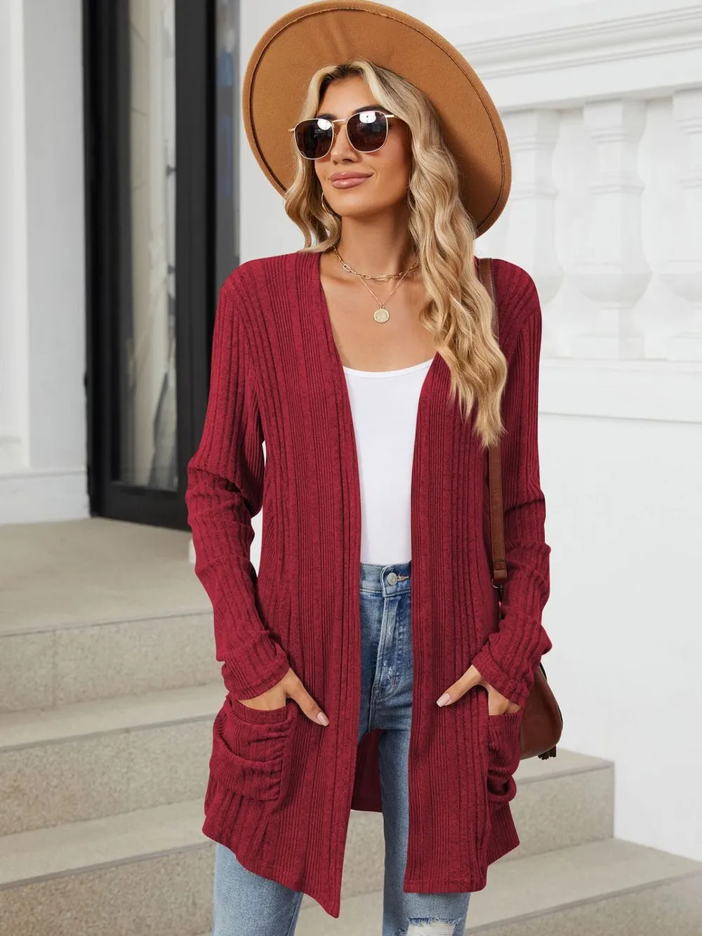 Pocketed Open Front Long Sleeve Cardigan, image 24
