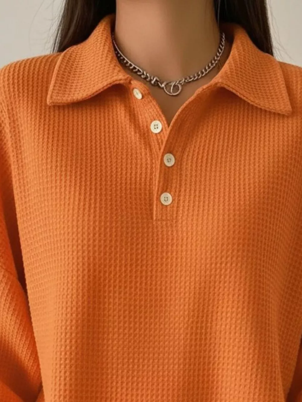 Full Size Waffle Knit Button Detail Sweatshirt Plus Size, image 9